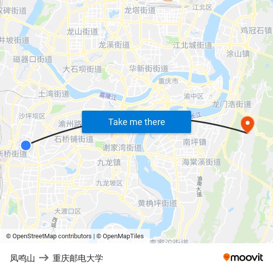 凤鸣山 to 重庆邮电大学 map