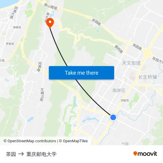 茶园 to 重庆邮电大学 map