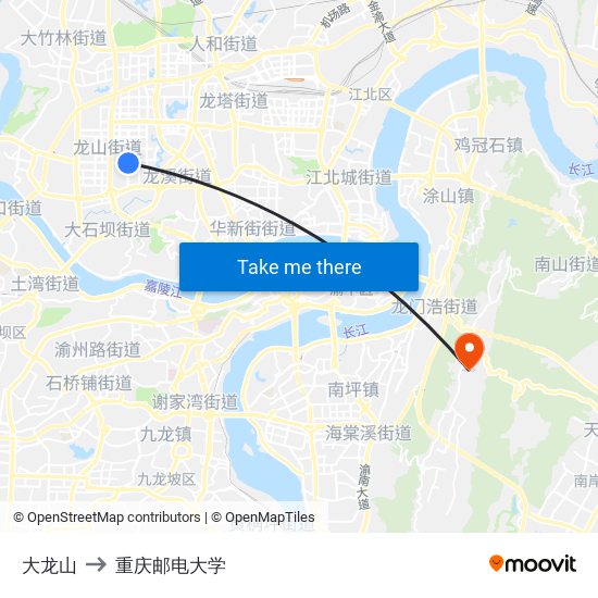 大龙山 to 重庆邮电大学 map