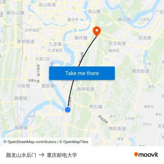 颜龙山水后门 to 重庆邮电大学 map