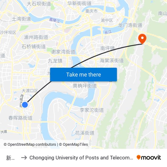 新山村 to Chongqing University of Posts and Telecommunications map