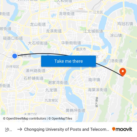 沙坪坝 to Chongqing University of Posts and Telecommunications map