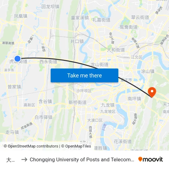 大学城 to Chongqing University of Posts and Telecommunications map