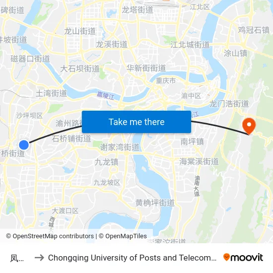 凤鸣山 to Chongqing University of Posts and Telecommunications map
