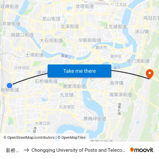 新桥路口 to Chongqing University of Posts and Telecommunications map
