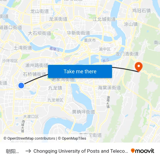 朝阳路1站 to Chongqing University of Posts and Telecommunications map