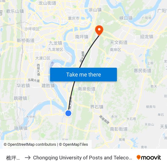 樵坪米业 to Chongqing University of Posts and Telecommunications map