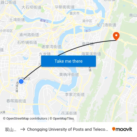 双山隧道 to Chongqing University of Posts and Telecommunications map