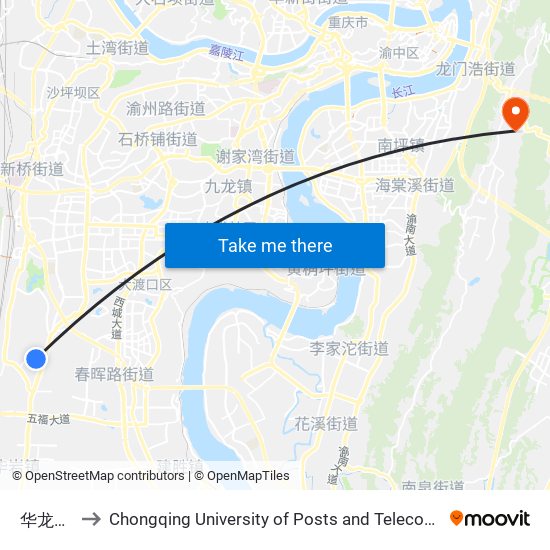 华龙小区 to Chongqing University of Posts and Telecommunications map