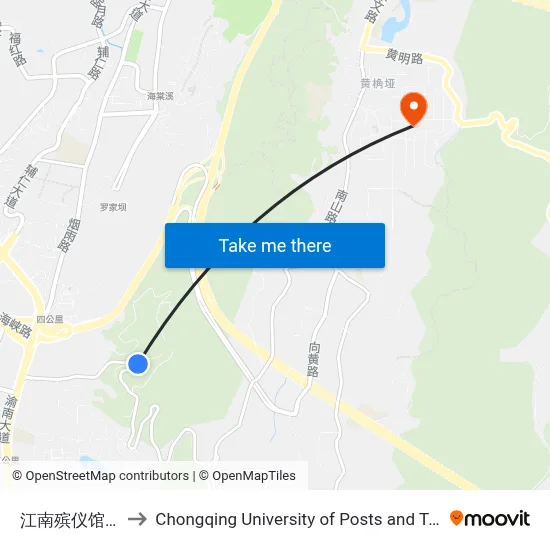 Jiangnan Funeral Home (Request Stop) to Chongqing University of Posts and Telecommunications map