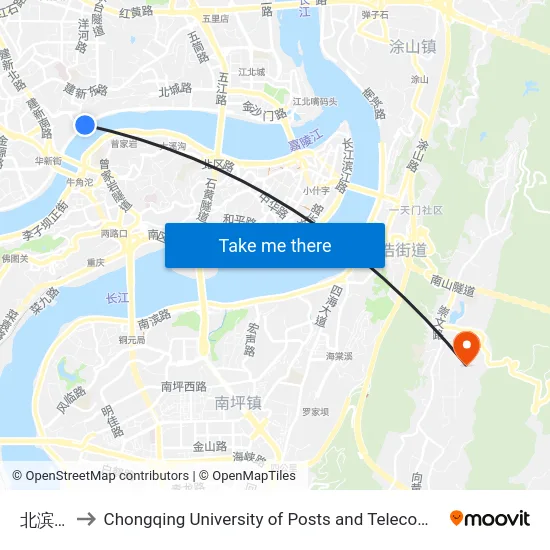 北滨路2 to Chongqing University of Posts and Telecommunications map