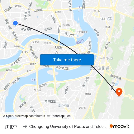 江北中医院 to Chongqing University of Posts and Telecommunications map