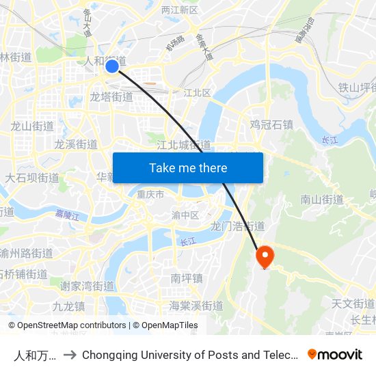 人和万年路 to Chongqing University of Posts and Telecommunications map