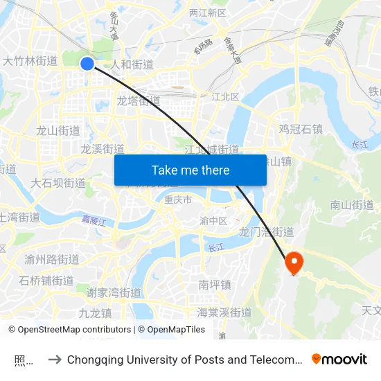 照母山 to Chongqing University of Posts and Telecommunications map