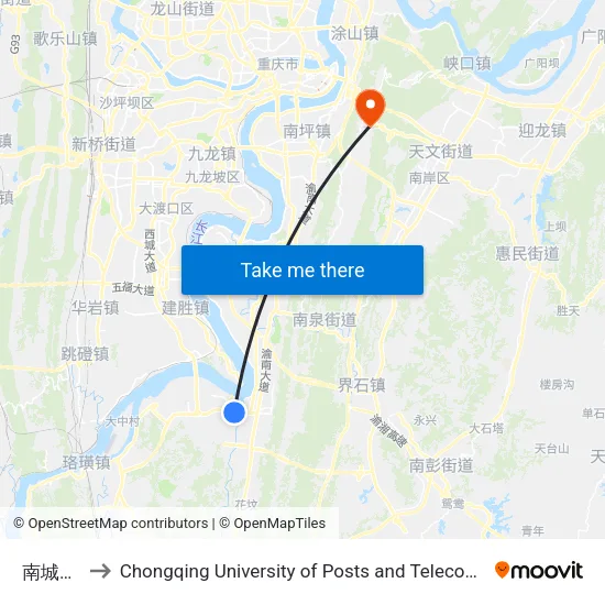 南城国际 to Chongqing University of Posts and Telecommunications map