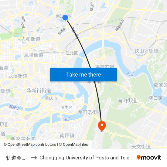 轨道金童路站 to Chongqing University of Posts and Telecommunications map