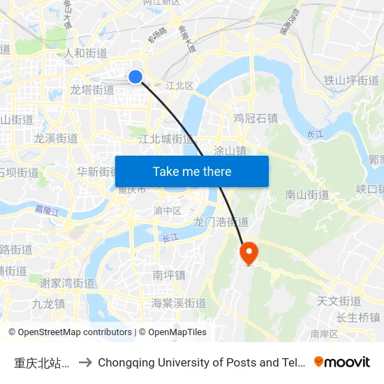 重庆北站北广场 to Chongqing University of Posts and Telecommunications map