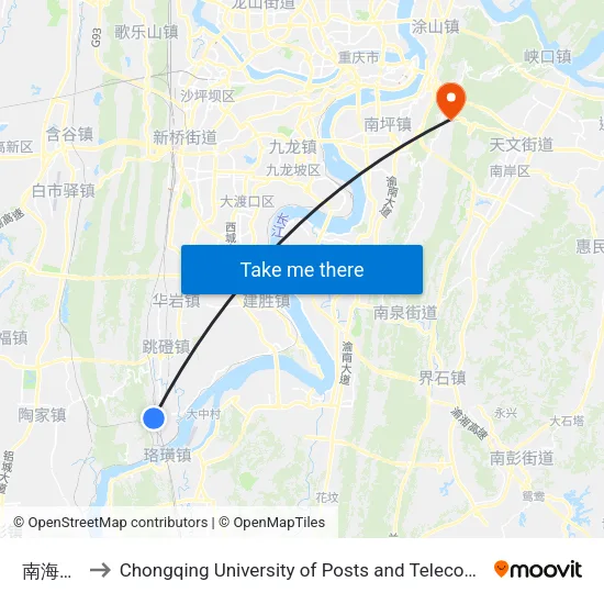 南海温泉 to Chongqing University of Posts and Telecommunications map