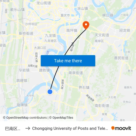 巴南区卫生局 to Chongqing University of Posts and Telecommunications map