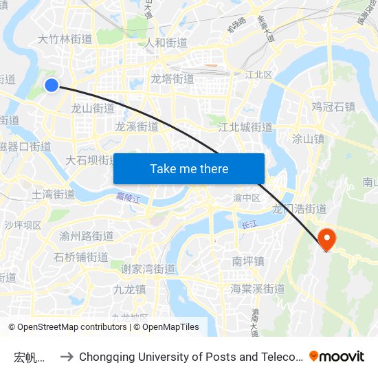 宏帆路1站 to Chongqing University of Posts and Telecommunications map