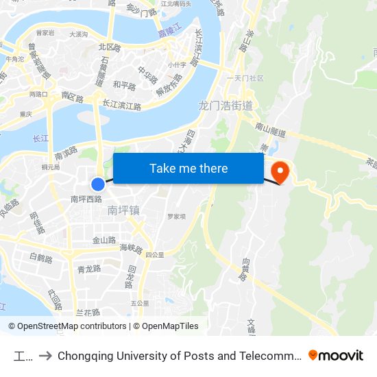 工贸 to Chongqing University of Posts and Telecommunications map