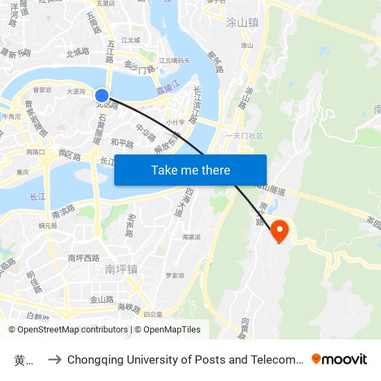黄花园 to Chongqing University of Posts and Telecommunications map