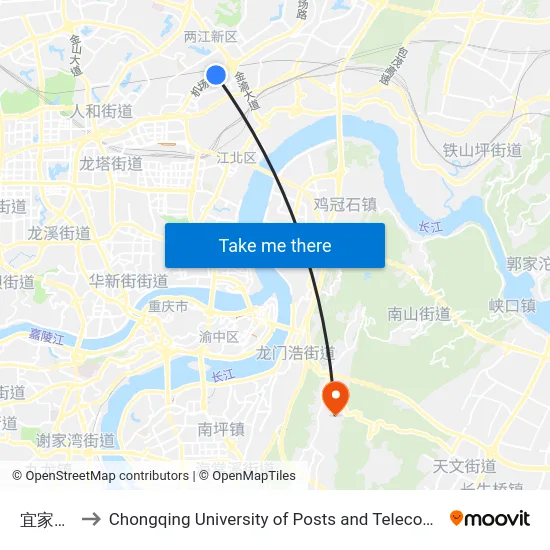 宜家家居 to Chongqing University of Posts and Telecommunications map