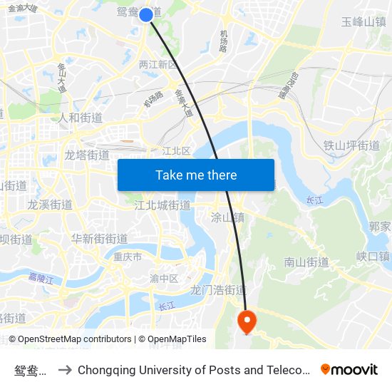 鸳鸯街道 to Chongqing University of Posts and Telecommunications map