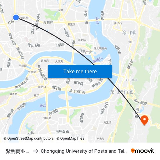 紫荆商业广场站 to Chongqing University of Posts and Telecommunications map