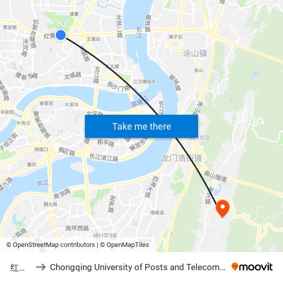 红土地 to Chongqing University of Posts and Telecommunications map