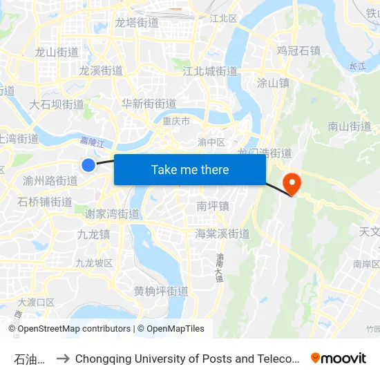 石油路口 to Chongqing University of Posts and Telecommunications map