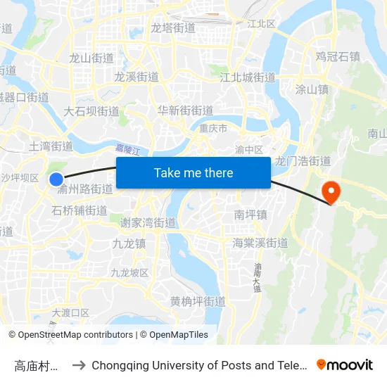 高庙村三支路 to Chongqing University of Posts and Telecommunications map