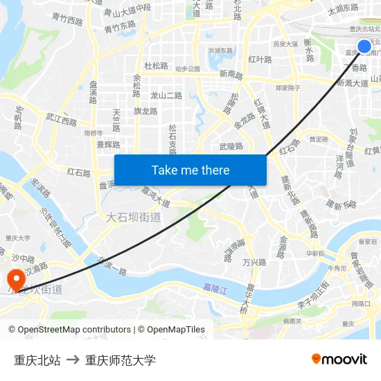 重庆北站 to 重庆师范大学 map