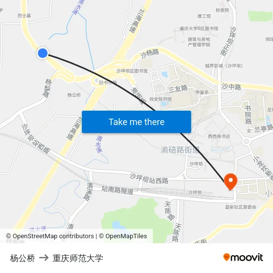 杨公桥 to 重庆师范大学 map