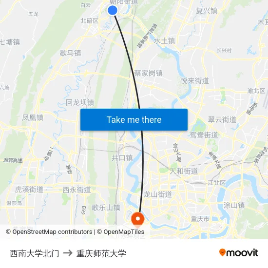 西南大学北门 to 重庆师范大学 map