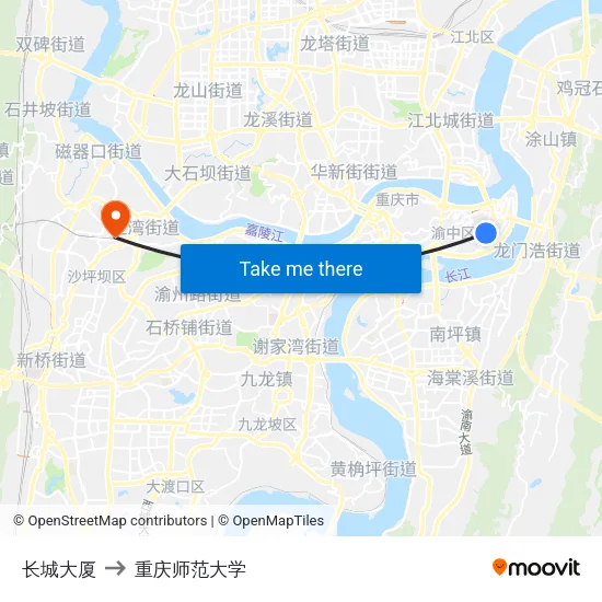 长城大厦 to 重庆师范大学 map