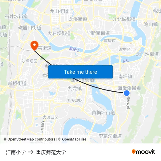 江南小学 to 重庆师范大学 map