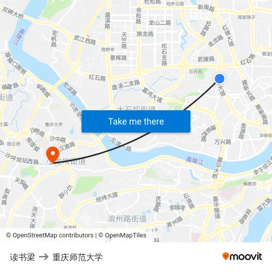 读书梁 to 重庆师范大学 map