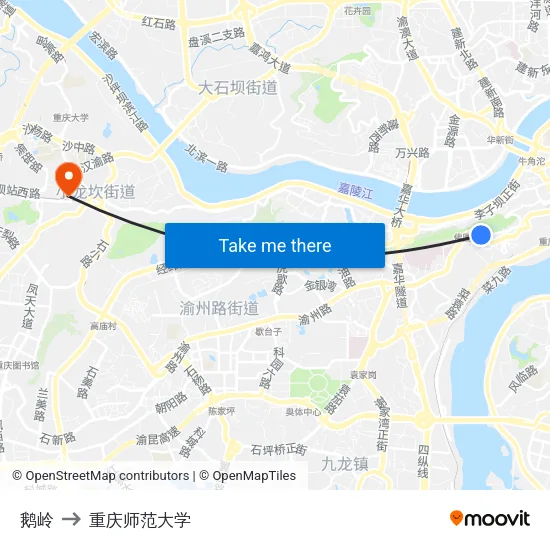 鹅岭 to 重庆师范大学 map