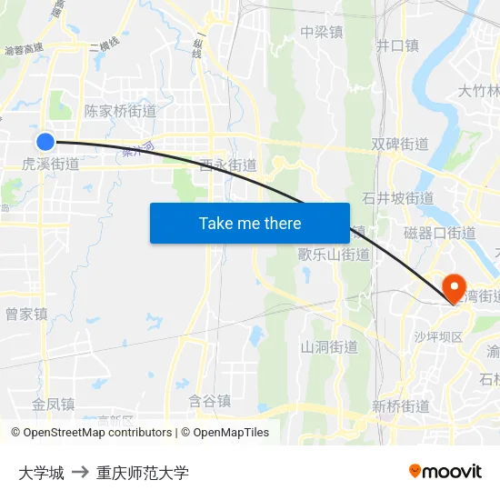 大学城 to 重庆师范大学 map