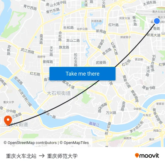 重庆火车北站 to 重庆师范大学 map