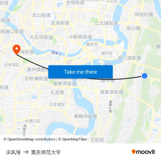 凉风垭 to 重庆师范大学 map