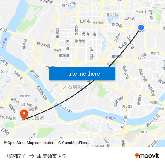 郑家院子 to 重庆师范大学 map