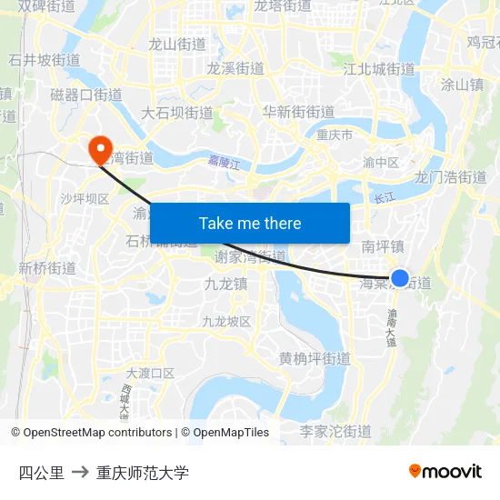 四公里 to 重庆师范大学 map
