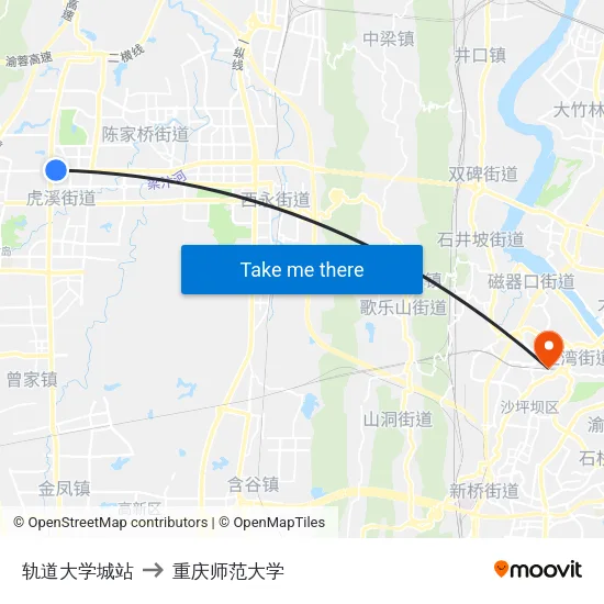 轨道大学城站 to 重庆师范大学 map