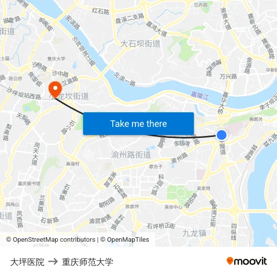 大坪医院 to 重庆师范大学 map