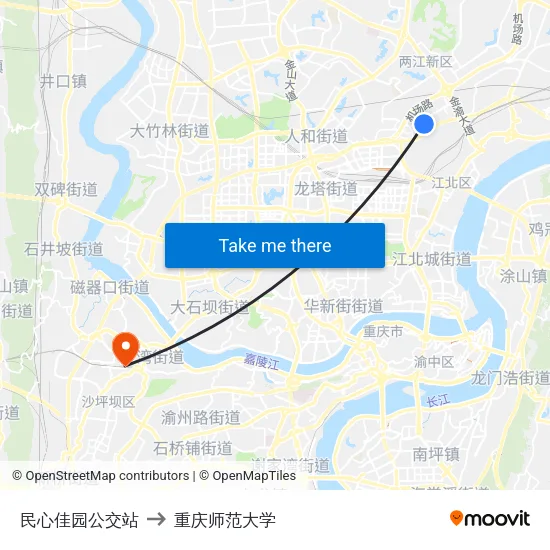 民心佳园公交站 to 重庆师范大学 map