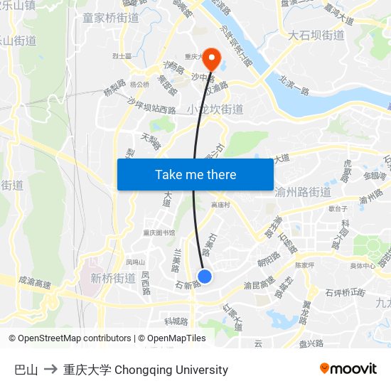 巴山 to 重庆大学 Chongqing University map