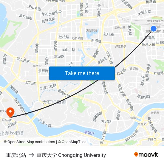 重庆北站 to 重庆大学 Chongqing University map