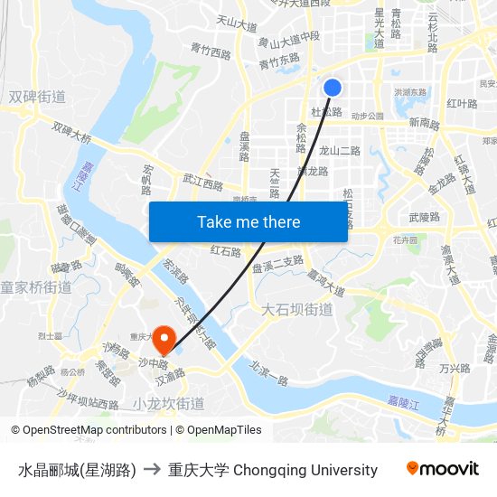水晶郦城(星湖路) to 重庆大学 Chongqing University map